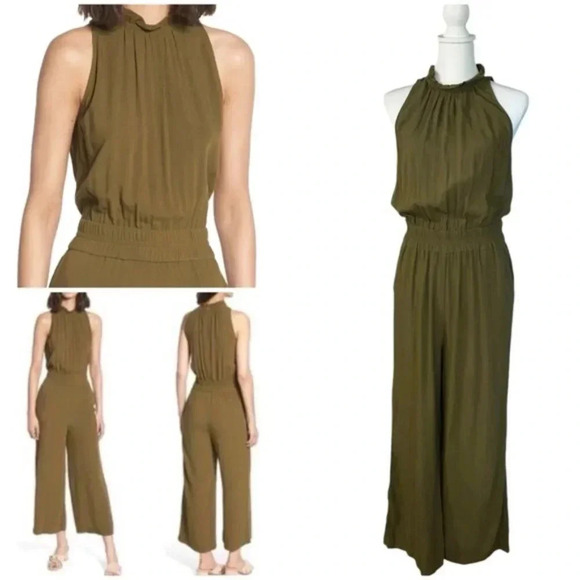 Chelsea28 Sleveless Olive Green Wide Leg Crop Jumpsuit - Picture 1 of 8